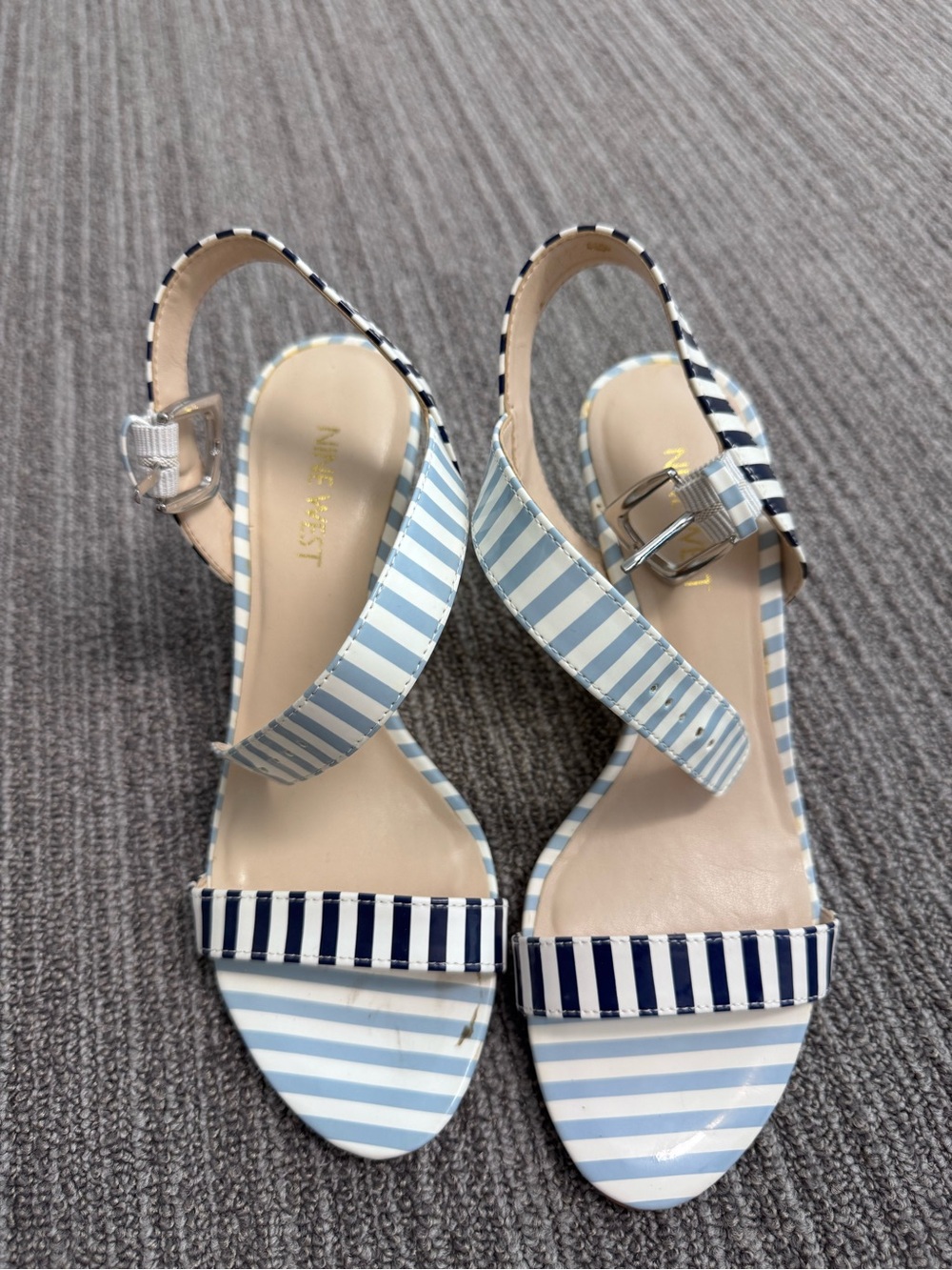 Nine West Navy & Light Blue Striped Slingback Heels